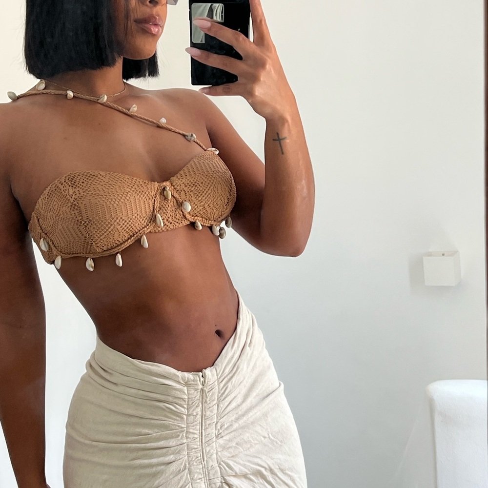 SHEIN Tan Top with Shell Accents